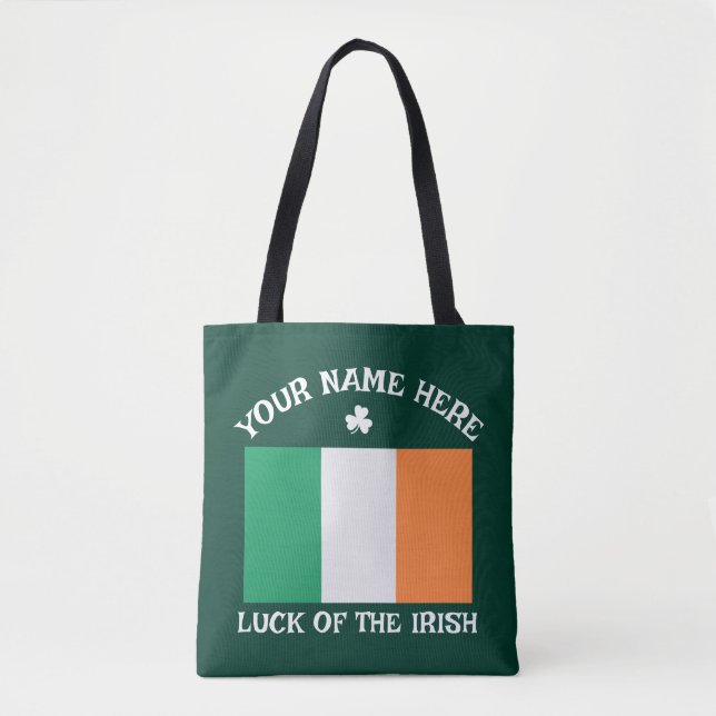Bolso De Tela St Patrick's Day Ireland Flag Custom Name Shamrock (Anverso)
