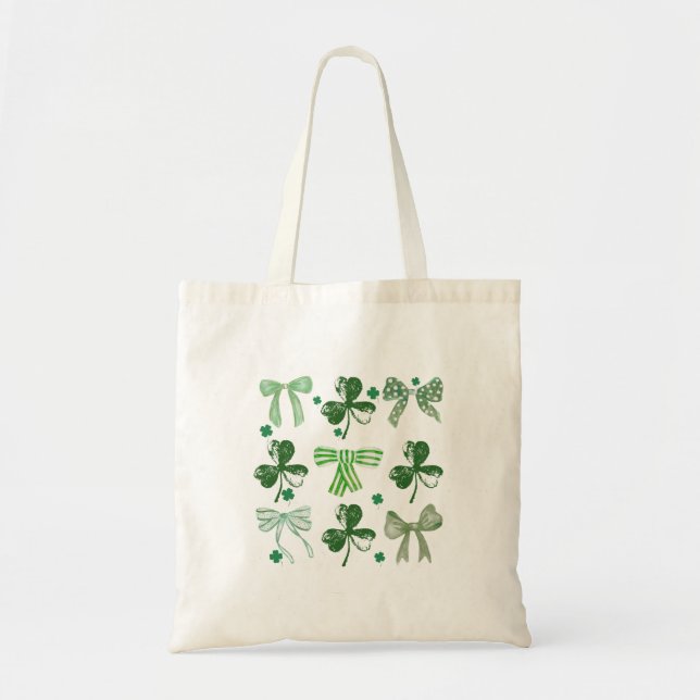 Bolso De Tela St. Patrick's Day Lucky Clover and Bow (Frente)