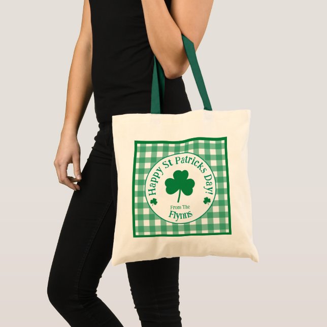 Bolso De Tela St Patricks Day NAME Irish Clover Green Check (Anverso (producto))