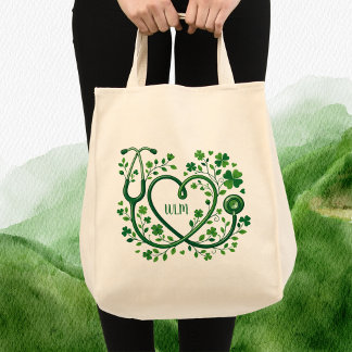 Bolso De Tela St Pattys Heart Clover Stethoscope Nurses Initials