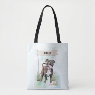 Bolso De Tela Staffordshire Bull Terrier Acuarela Personalizada
