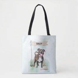 Bolso De Tela Staffordshire Bull Terrier Watercolor Personalized