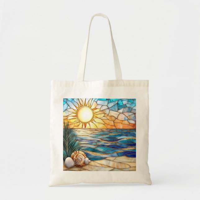 Bolso De Tela Stained Glass Beach Sunset Tote Bag (Frente)