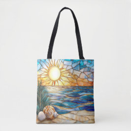 Bolso De Tela Stained Glass Beach Sunset Tote Bag