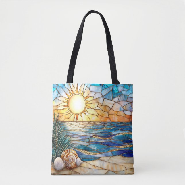 Bolso De Tela Stained Glass Beach Sunset Tote Bag (Anverso)
