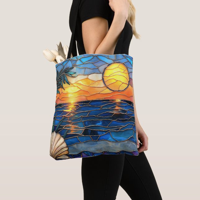 Bolso De Tela Stained Glass Coastal Sunset Tote Bag (Detalle)