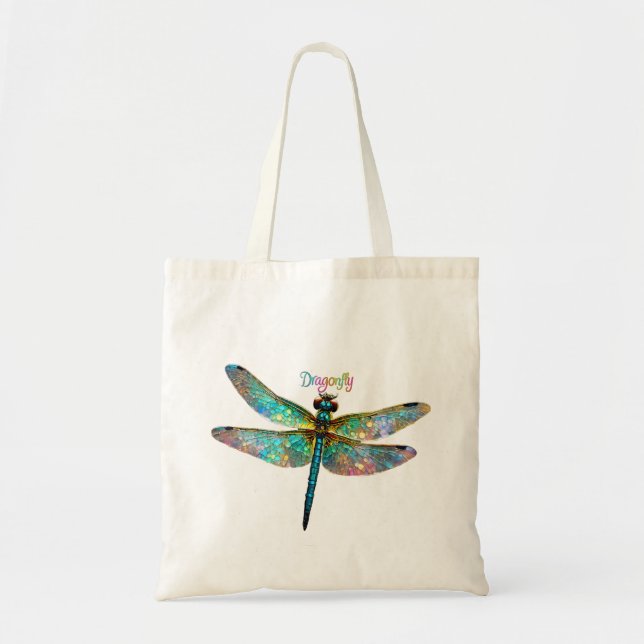 Bolso De Tela Stained Glass Colorful Dragonfly (Frente)