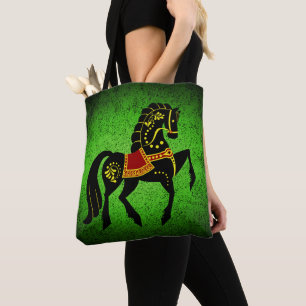 Bolso De Tela Stallion negro frisón/belleza negra, verde de caba