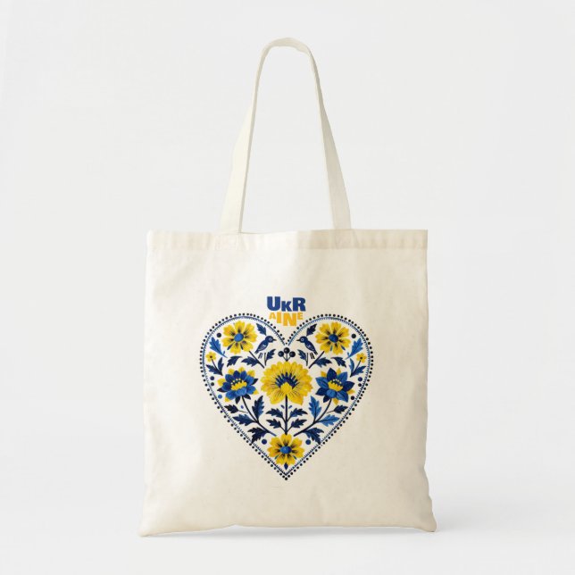 Bolso De Tela Stand with Ukraine traditional petrykivka painting (Frente)