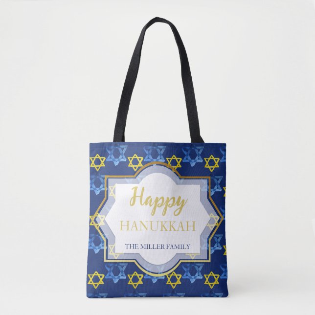 Bolso De Tela Star Of David Happy Hanukkah Watercolor (Anverso)