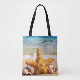Bolso De Tela Starfish and Seashells on the Beach Personalized