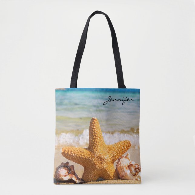 Bolso De Tela Starfish and Seashells on the Beach Personalized (Anverso)
