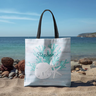 Bolso De Tela Starfish Beach Sand Dollar Driftwood Aqua