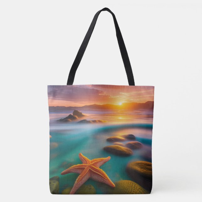 Bolso De Tela Starfish en la playa en Dawn (Anverso)