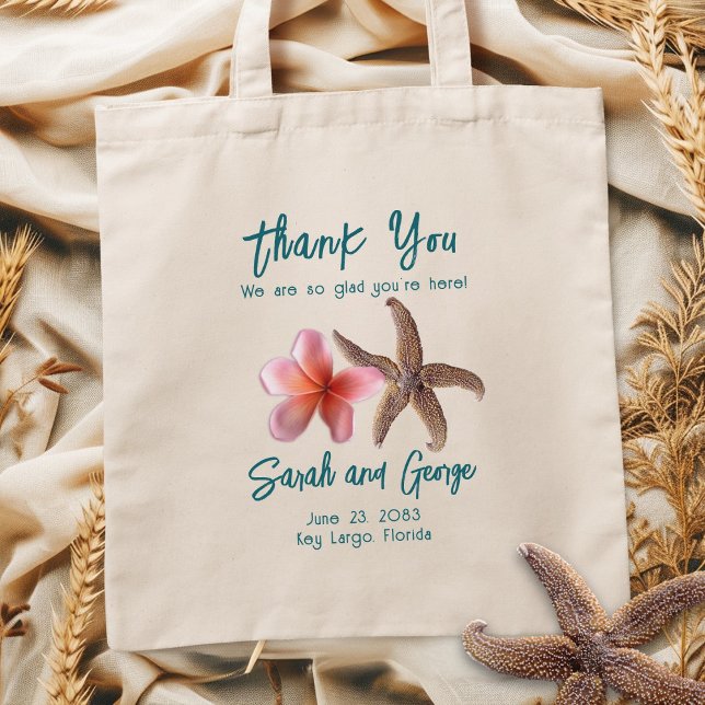 Bolso De Tela Starfish n Plumeria Bienvenida Boda Bag (Subido por el creador)