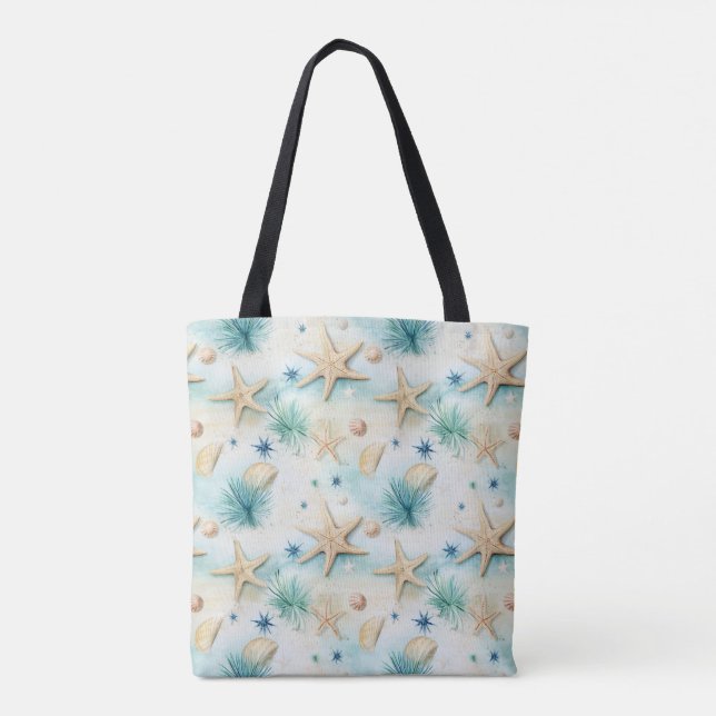 Bolso De Tela Starfish & Seashells De Inspiración Oceánica Decor (Reverso)