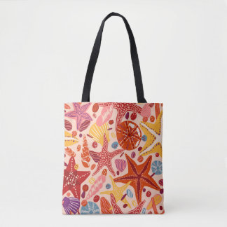 Bolso De Tela Starfishes, cáscaras y piedras dibujadas a mano pl