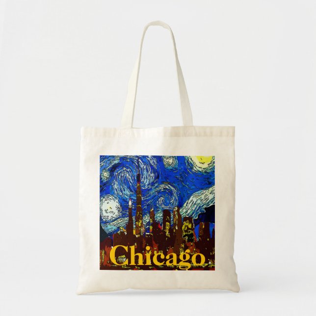 Bolso De Tela Starry Night Chicago (Frente)