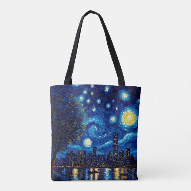 Bolso De Tela Starry Night Inspired Cityscape Tote Bag (Reverso)