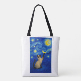 Bolso De Tela Starry Night Siamese Cat Moon 