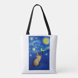 Bolso De Tela Starry Night Siamese Cat Moon