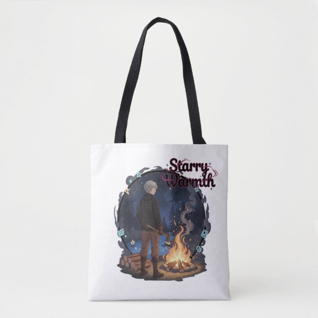 Bolso De Tela Starry Warmth - Lumberjack Anime Boy by Campfire (Anverso)