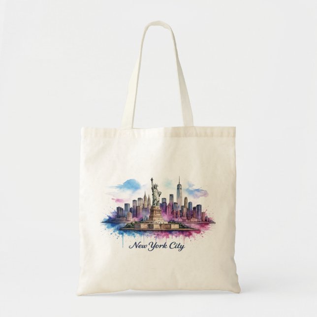Bolso De Tela Statue of Liberty Pastel NYC Illustration (Frente)