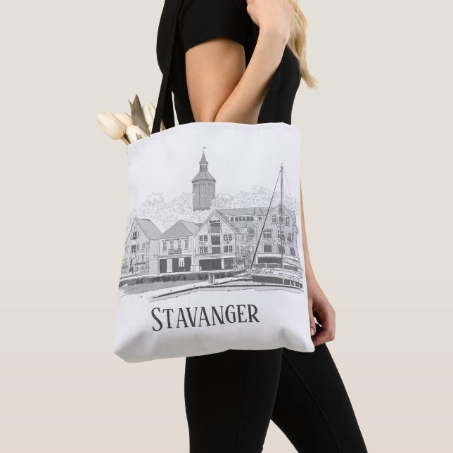 Bolso De Tela Stavanger Noruega Hermoso dibujo de paisaje urbano (Detalle)