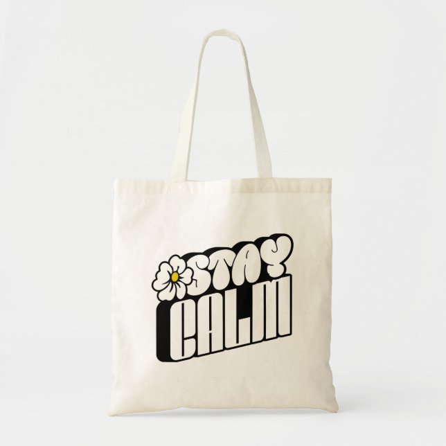 Bolso De Tela Stay Calm Retro Flower Typography (Frente)