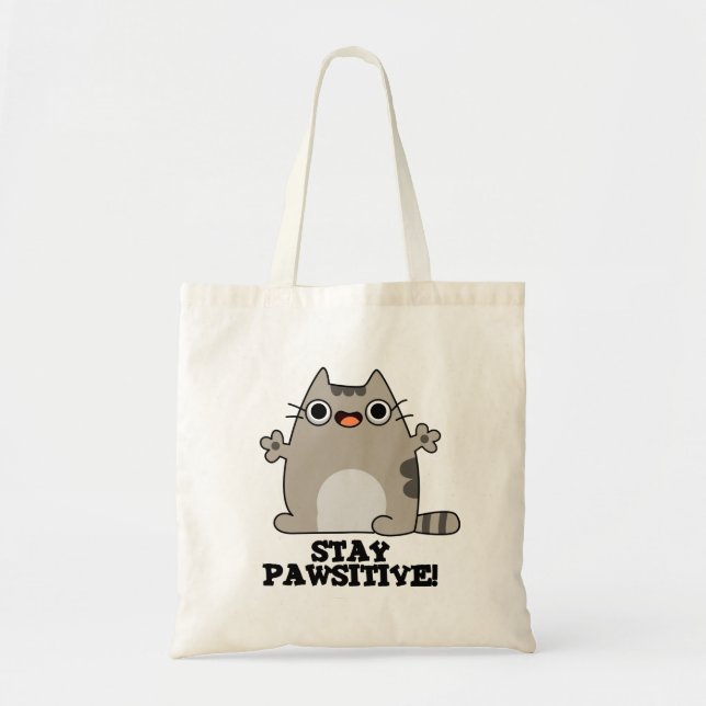 Bolso De Tela Stay Paw-sitive Funny Cat Pun (Frente)