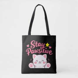 Bolso De Tela Stay Pawsitive – Cute Cat Motivational Quote Desig