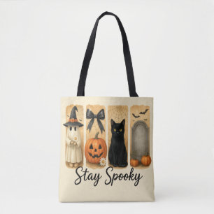 Bolso De Tela "Stay Spooky" Cepillo de Halloween Stroke Cat Wome