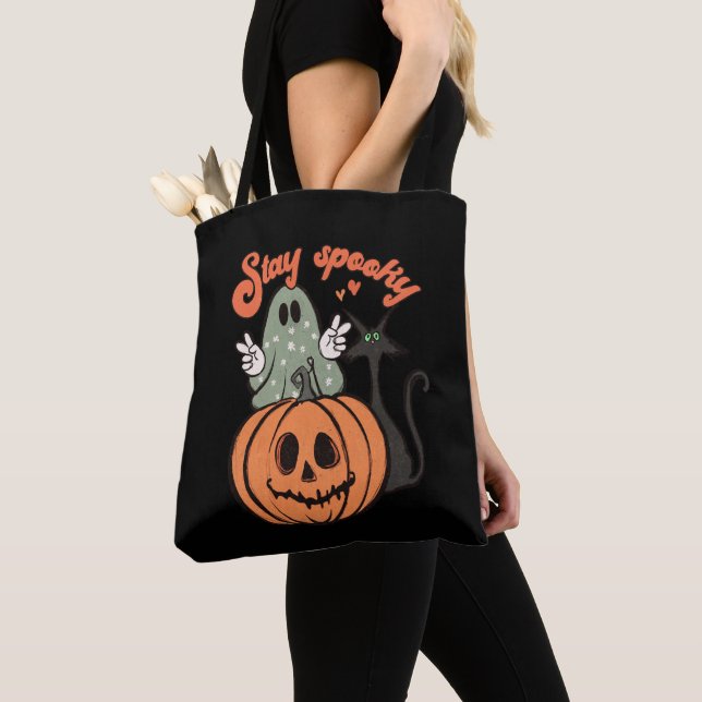 Bolso De Tela Stay Spooky Ghost Black Cat Black Halloween (Detalle)
