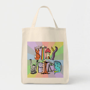 Bolso De Tela Stay Weird Grocery Tote Bag Rainbow Background