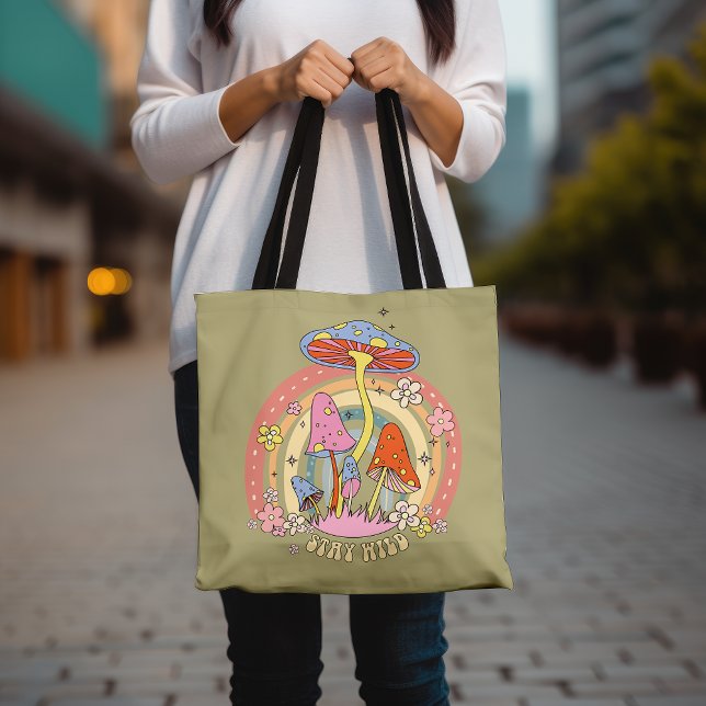 Bolso De Tela Stay Wild Colorful Mushroom Retro Groovy (Subido por el creador)