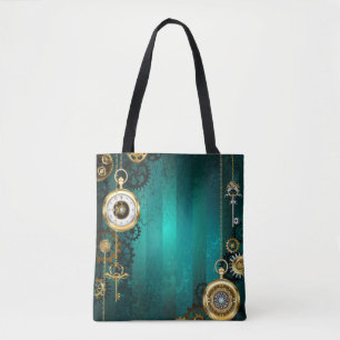 Bolso De Tela Steampunk Jewelry Watch sobre un fondo verde