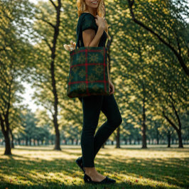 Bolso De Tela Steampunk Snowflake Tartán rojo y verde