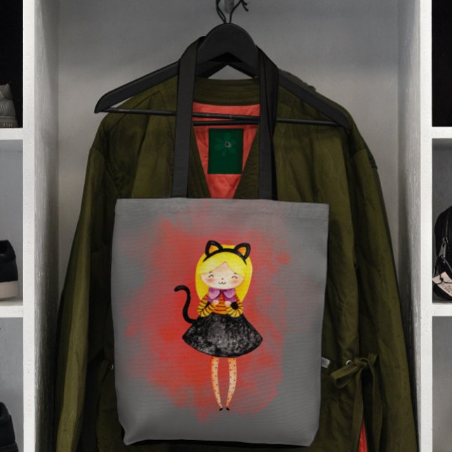 Bolso De Tela Stellalunarts Chica lindo gato Halloween (Stellalunarts Cute Girl Halloween Cat designs will brighten up your day. )