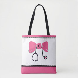 Bolso De Tela Stethoscope Bow rosa y blanco