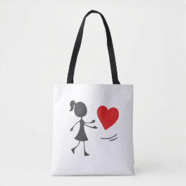 Bolso De Tela Stick Figure Girl Catching Heart Graphic Tee