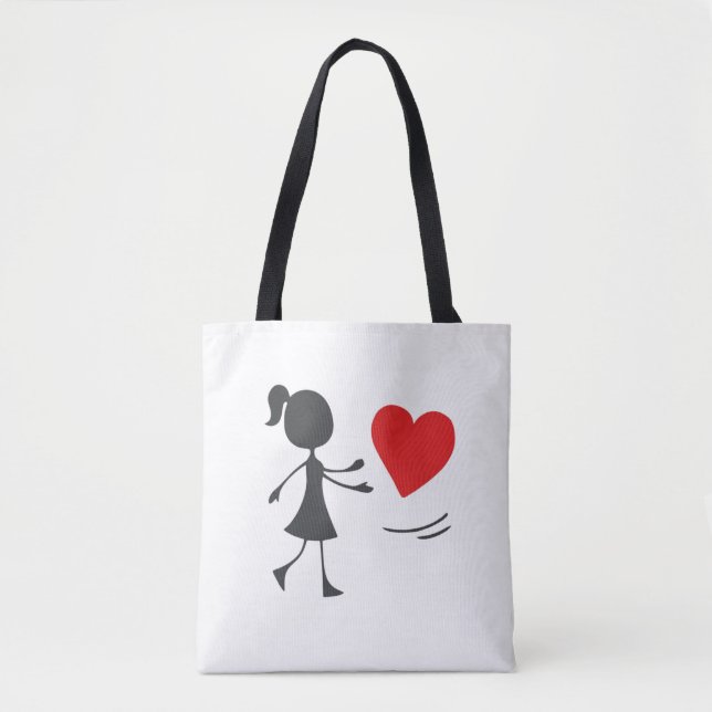 Bolso De Tela Stick Figure Girl Catching Heart Graphic Tee (Anverso)
