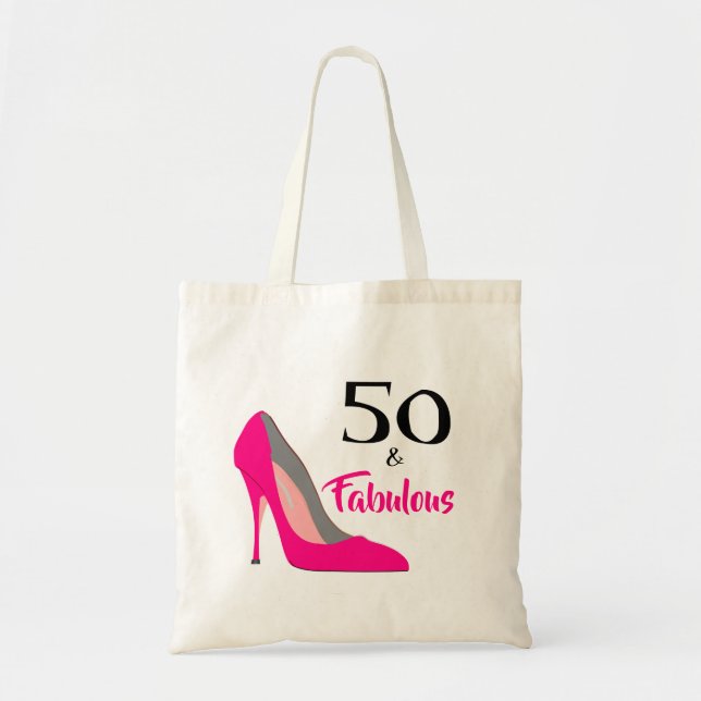 Bolso De Tela Stiletto rosa 50 y fabuloso cumpleaños 50 (Frente)