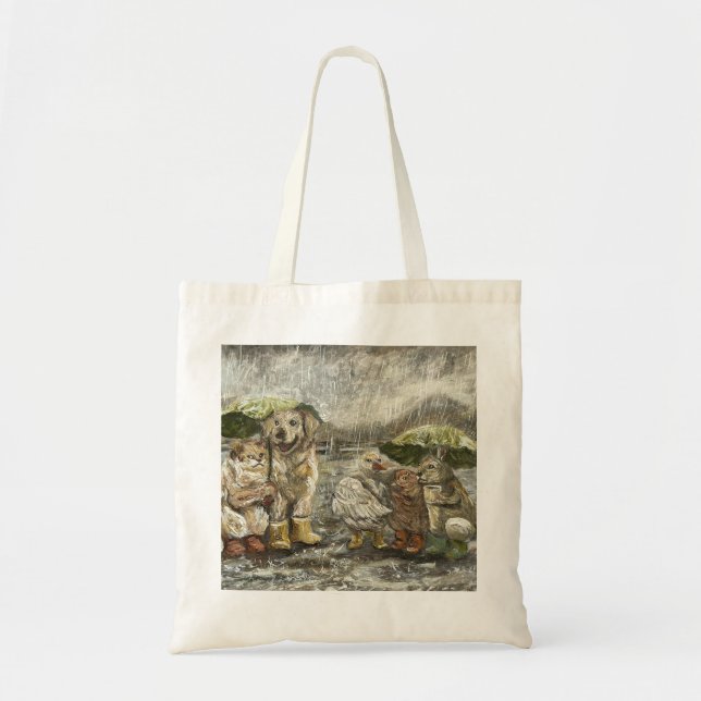Bolso De Tela Still Together Whimsical Farmhouse Animals Rainy  (Frente)