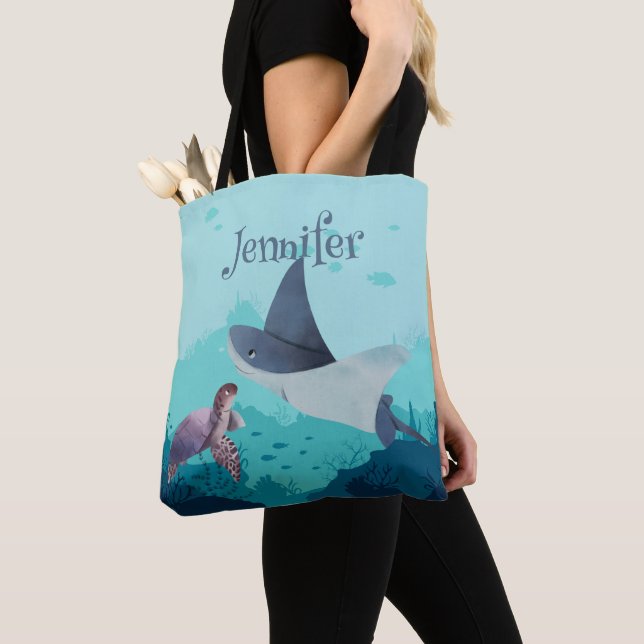 Bolso De Tela Stingray y tortuga personalizadas bajo el mar (Detalle)
