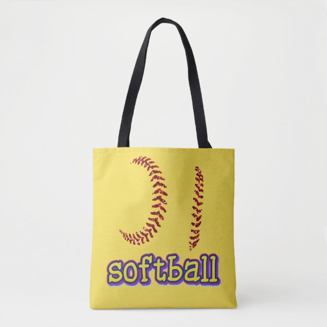 Bolso De Tela Stitball de Purpurina rojo con softball Textos (Anverso)