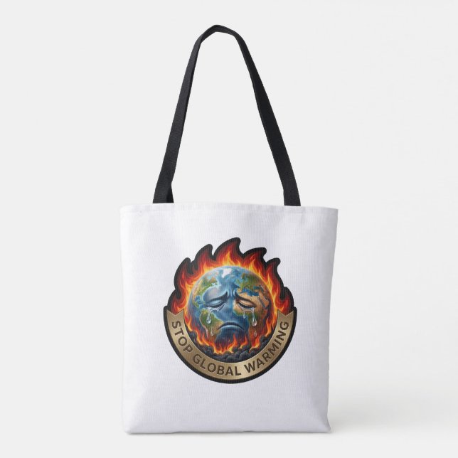 Bolso De Tela Stop Global Warming Crying Earth Flame Environment (Reverso)