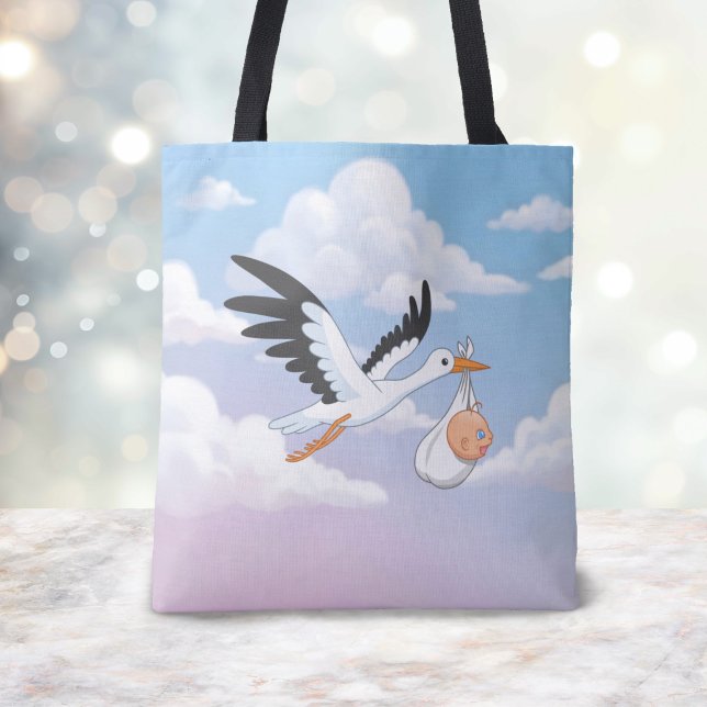 Bolso De Tela Stork Carrying a Baby Cloudy Sky (Subido por el creador)