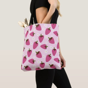 Bolso De Tela Strawberries Daisies Floral Pattern Girly Pink