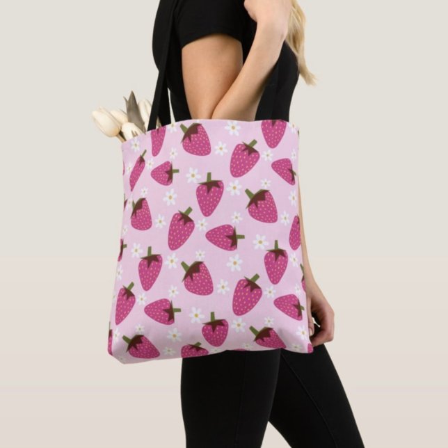 Bolso De Tela Strawberries Daisies Floral Pattern Girly Pink (Subido por el creador)