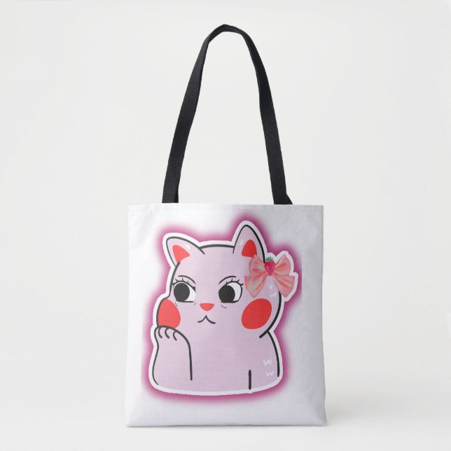 Bolso De Tela Strawberry Bow Pink Kitty - Personalizado de diseñ (Anverso)